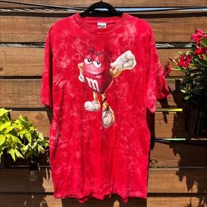 M&M's World Graphic T-Shirt Unisex XL Red Tie Dye Excellent Character Tee